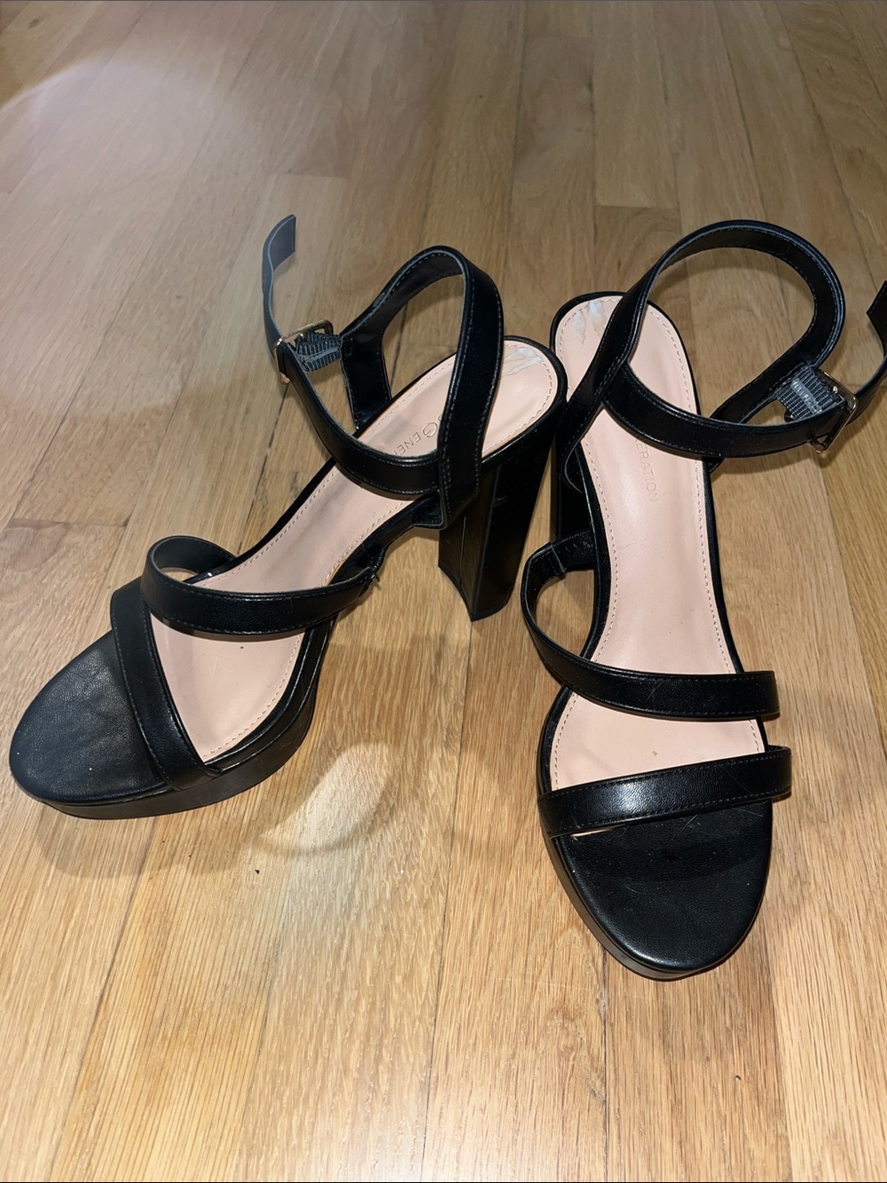 Chunky Black Strappy High Heel Sandals with Ankle Strap